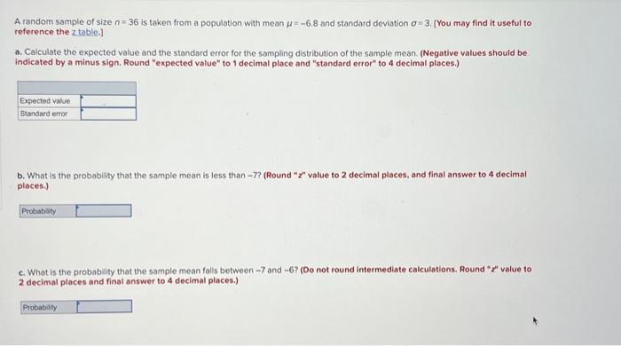 Solved A random sample of size n=36 is taken from a | Chegg.com