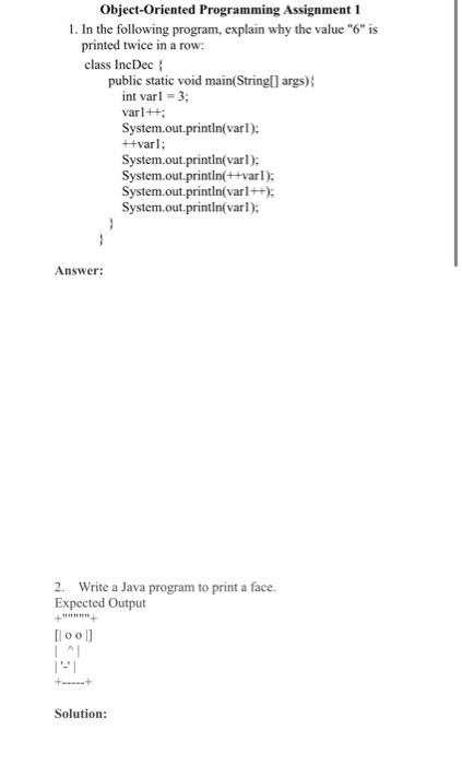 object oriented programming assignment 1