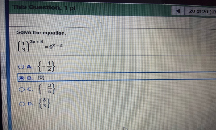 Solved This Question: 1 Pt 20 Of 20 (1 Solve The Equation. | Chegg.com