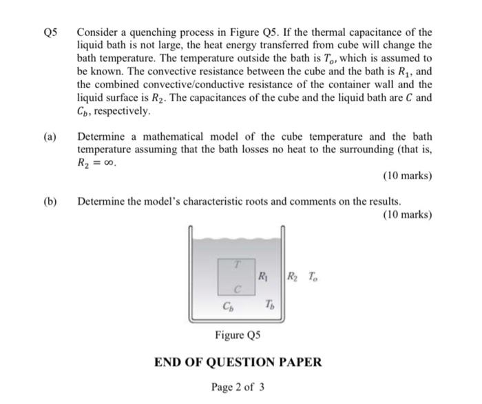 Solved Q5 Consider a quenching process in Figure Q5. If the