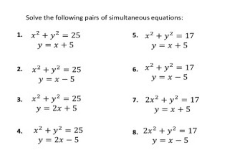 Solved Solve The Following Pairs Of Simultaneous Equations Chegg Com
