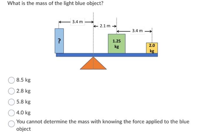 Solved What is the mass of the light blue object? 8.5 kg 2.8 | Chegg.com