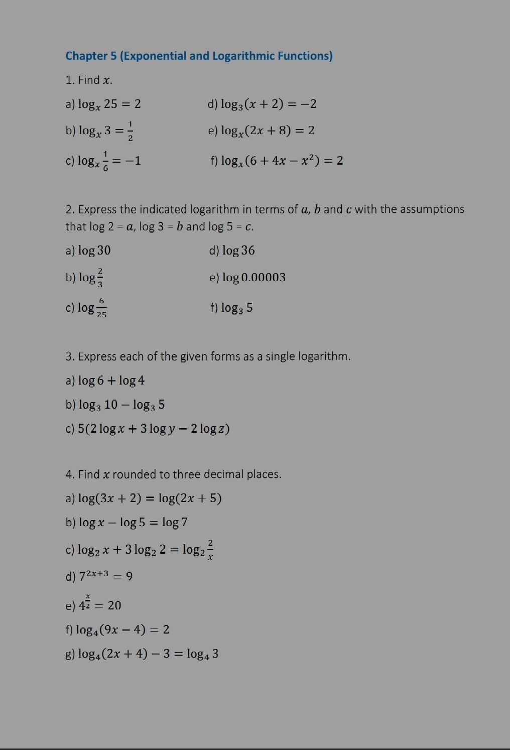 Chapter 5 Exponential And Logarithmic Functions 1 Chegg Com