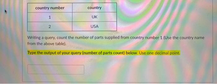 country number country 1 UK 2 USA Writing a query, | Chegg.com