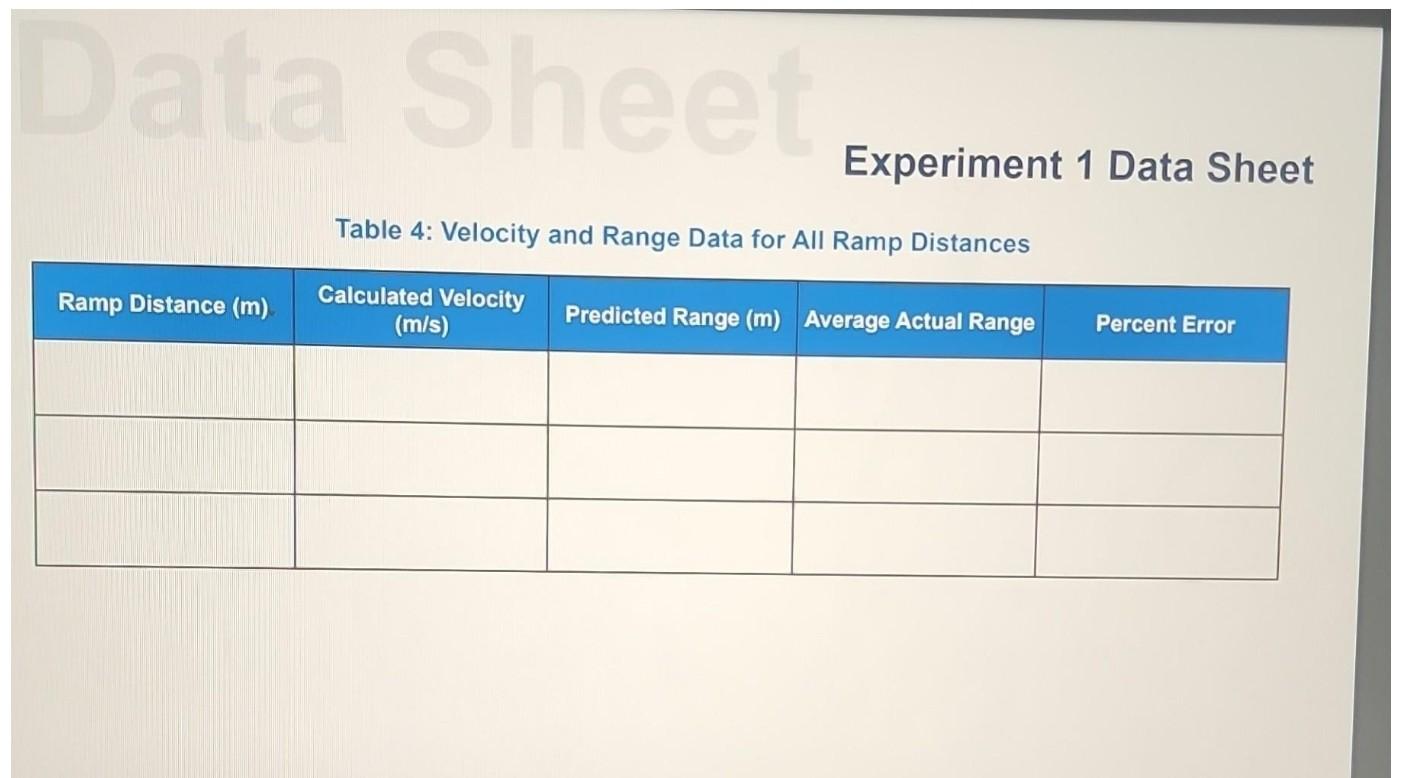 experiment 1 distance traveled by a projectile