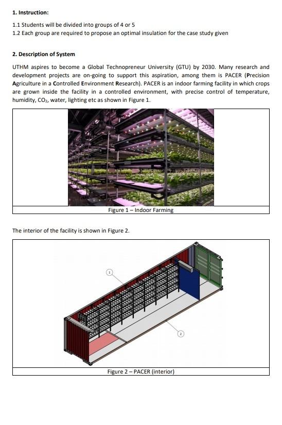 1. Instruction:
1.1 Students will be divided into groups of 4 or 5
1.2 Each group are required to propose an optimal insulati