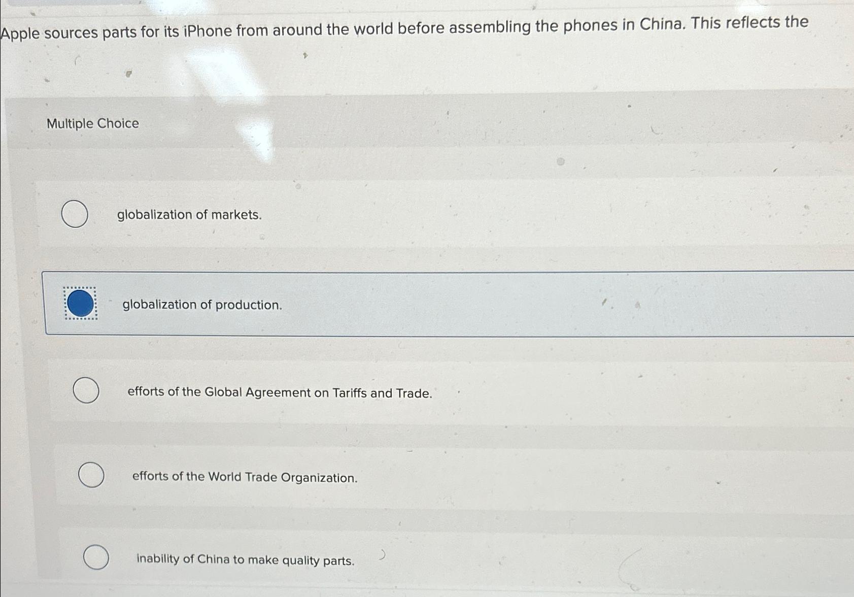 Solved Apple sources parts for its iPhone from around the | Chegg.com