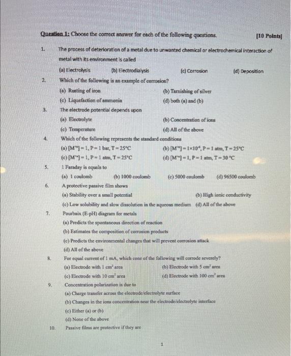 Solved Question 3: : Estimate the corrosion rate (g/cm2 s), | Chegg.com