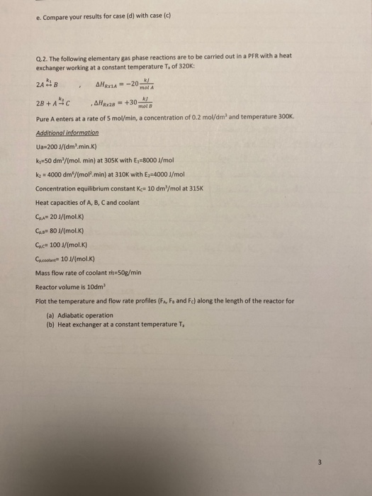 Q.1. The following elementary reversible gas phase | Chegg.com