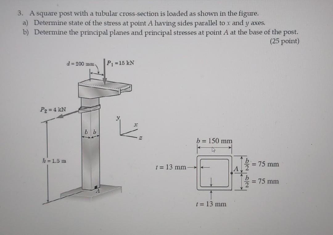 Solved 3. A square post with a tubular cross-section is | Chegg.com