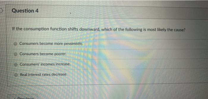 Solved Question 4 If the consumption function shifts | Chegg.com