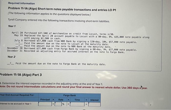 Solved Problem 11-1A (Algo) Short-term notes payable | Chegg.com