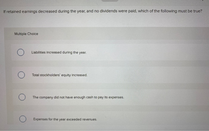 Solved If retained earnings decreased during the year, and | Chegg.com