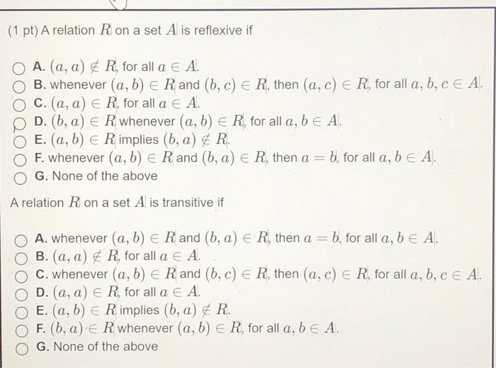 Solved (1 pt) Consider the relation R = {(a, b) gcd(a, b) = | Chegg.com