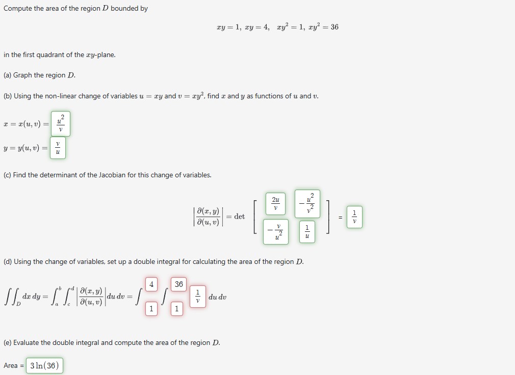 Solved Compute the area of the region D ﻿bounded | Chegg.com