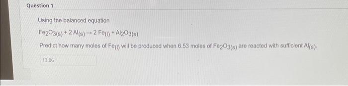 Solved Using the balanced equation Fe2O3( | Chegg.com