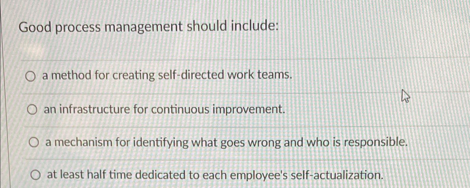 Solved Good process management should include:a method for | Chegg.com