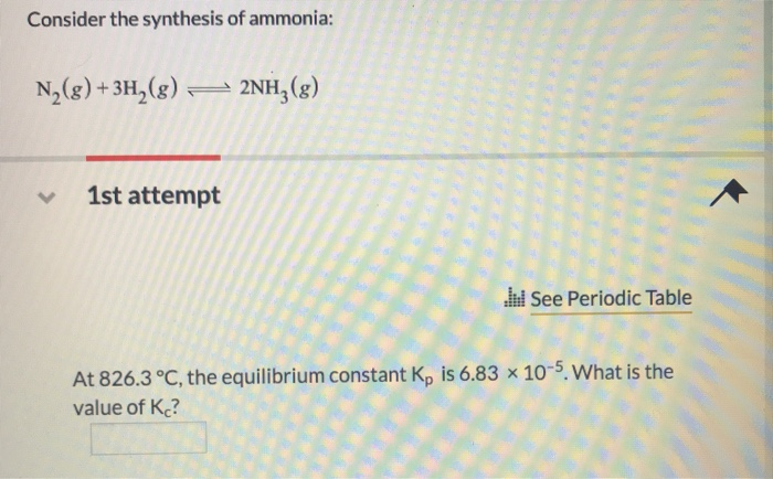 Solved Consider the synthesis of ammonia: N2(g) + 3H2(g) — | Chegg.com