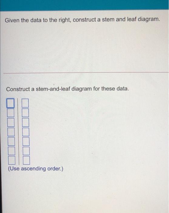 Solved Given the data to the right, construct a stem and | Chegg.com