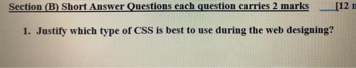Solved Section (B) Short Answer Questions each question | Chegg.com