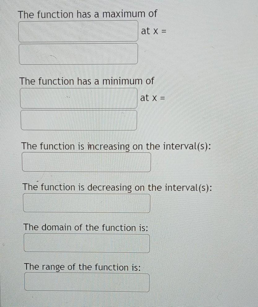 Solved The function has a maximum of at x = The function has | Chegg.com