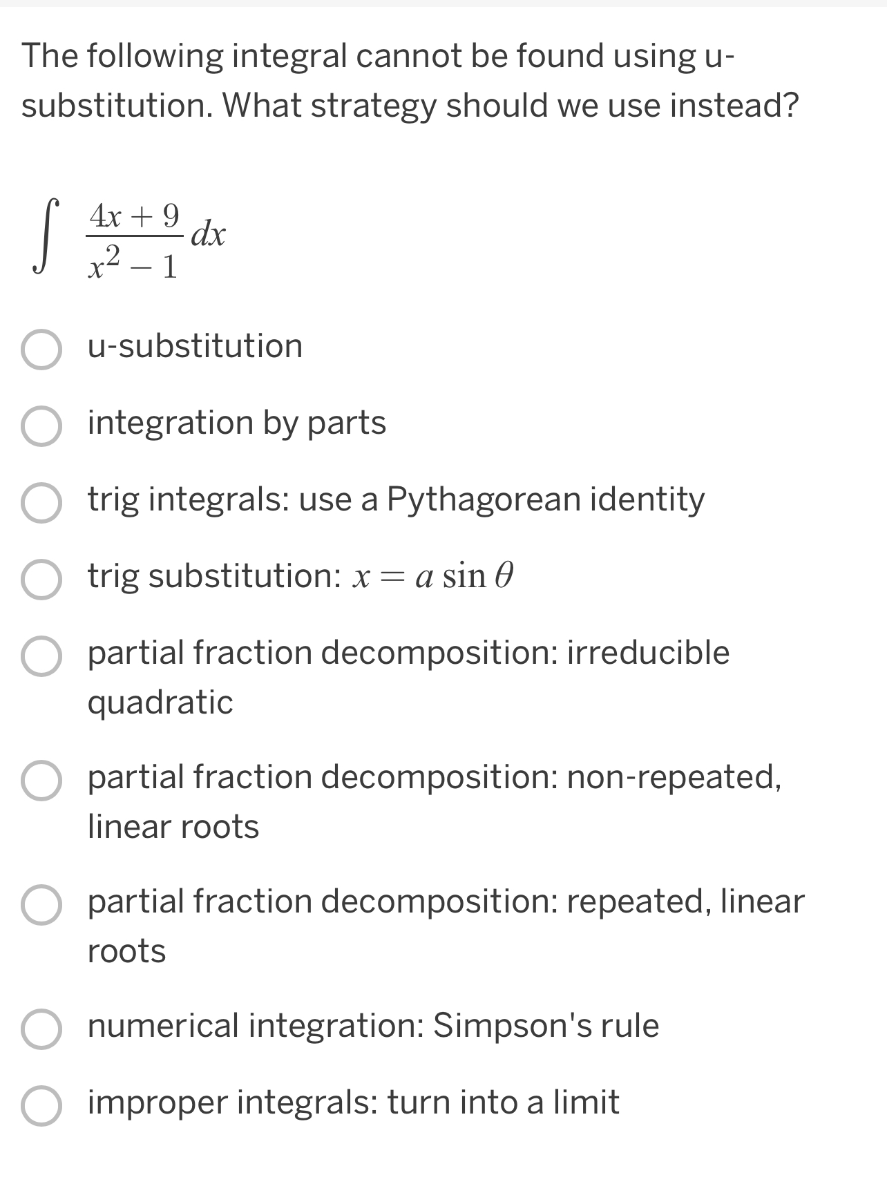 Solved The following integral cannot be found using | Chegg.com