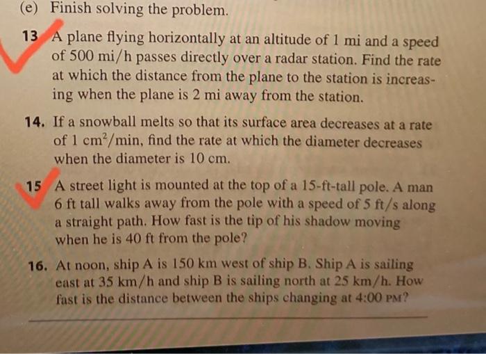 Solved (e) Finish solving the problem. 13 A plane flying | Chegg.com