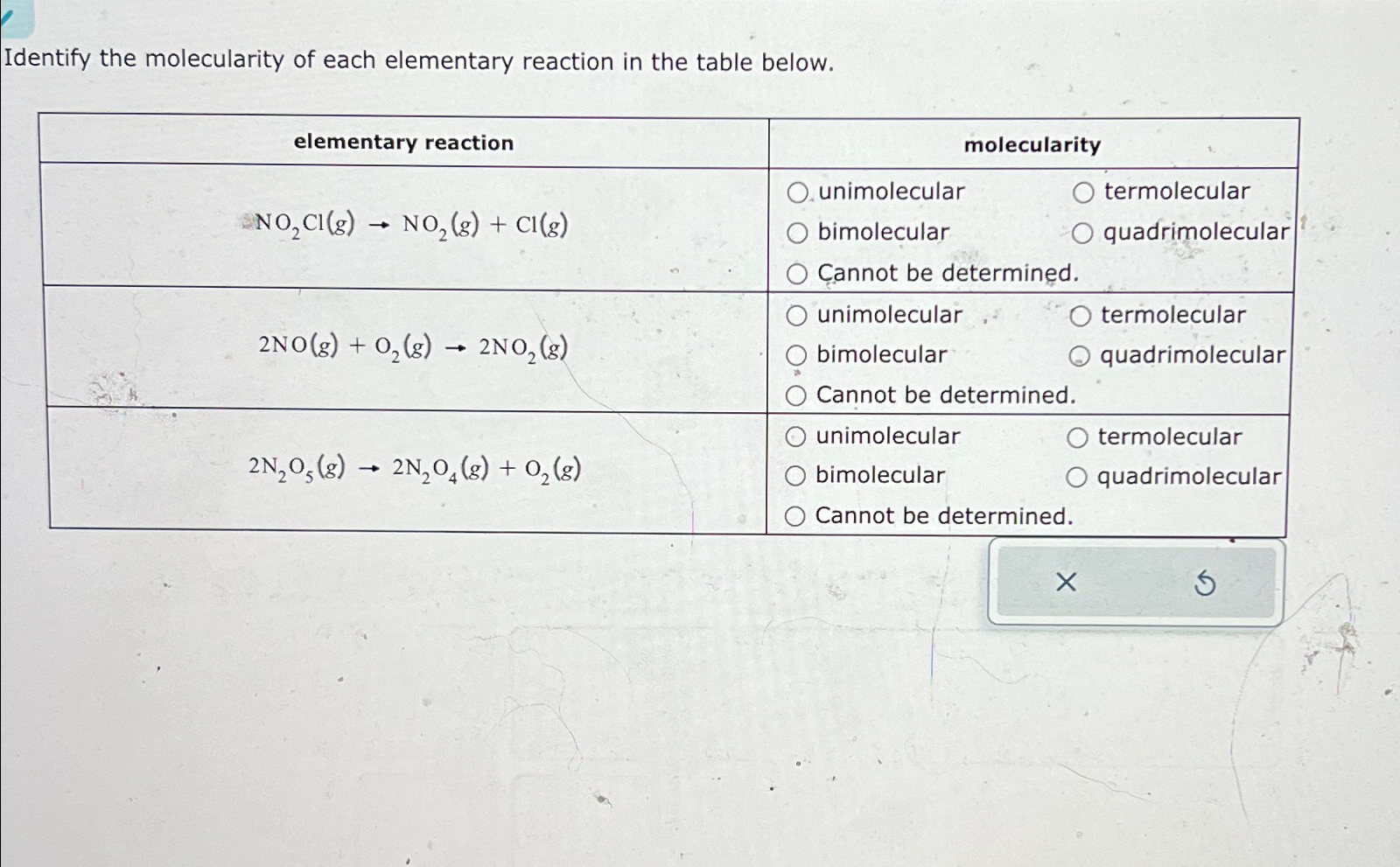 Solved Identify the molecularity of each elementary reaction | Chegg.com