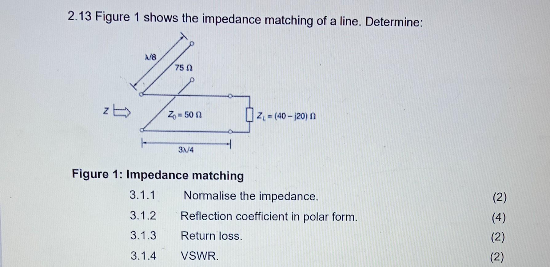 Solved 2.13 Figure 1 shows the impedance matching of a line. | Chegg.com
