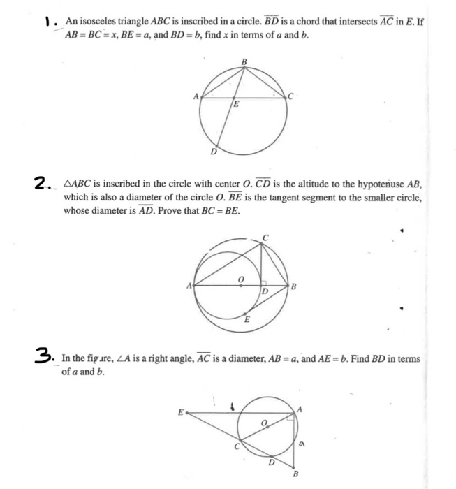Solved 1. An isosceles triangle ABC is inscribed in a | Chegg.com