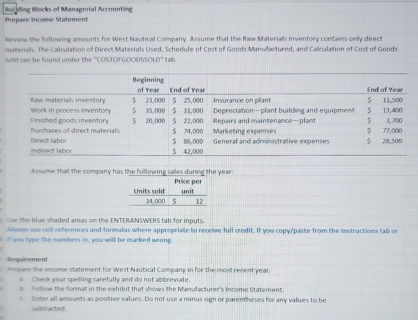 Solved Instructions Prepare the income statement for West | Chegg.com