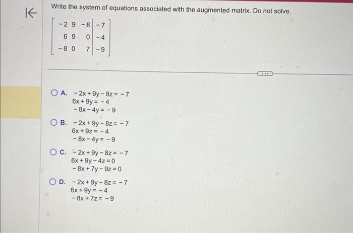 Solved Write the system of equations associated with the | Chegg.com
