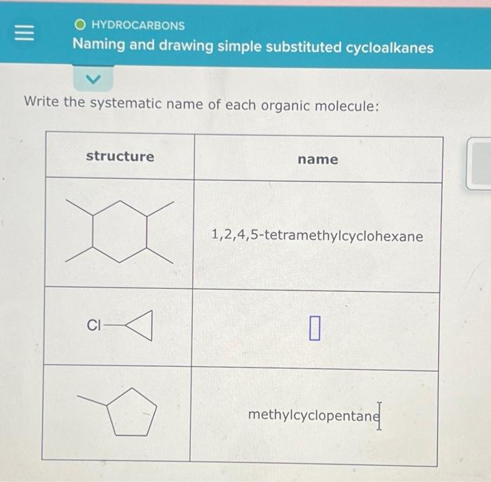 Solved Write the systematic name of each organic molecule: | Chegg.com