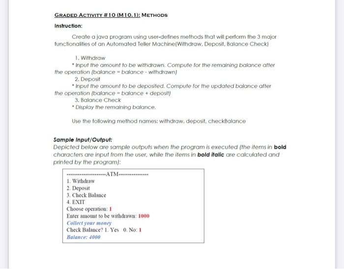 Solved Create a java program using user-defines methods that | Chegg.com