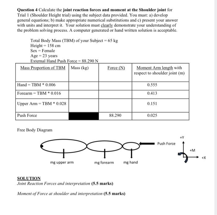 Solved Question 4 Calculate the joint reaction forces and | Chegg.com