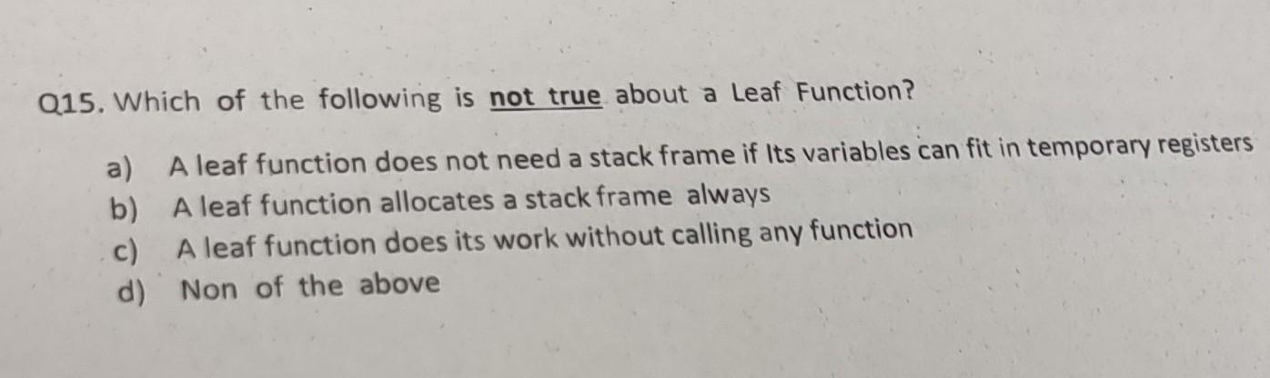 Solved Q15. Which of the following is not true about a Leaf | Chegg.com