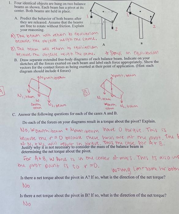 Solved 1. Four identical objects are hung on two balance | Chegg.com
