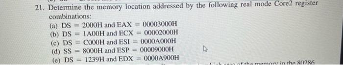 Solved 21. Determine the memory location addressed by the | Chegg.com