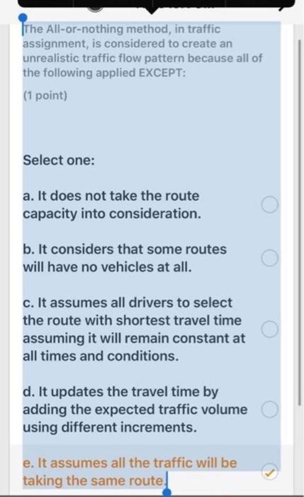 all or nothing method traffic assignment