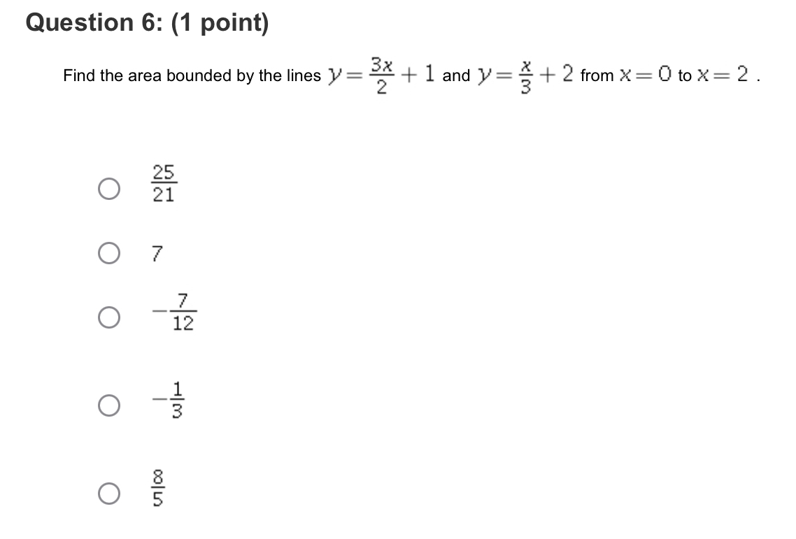 Solved Question 6: (1 ﻿point)Find the area bounded by the | Chegg.com