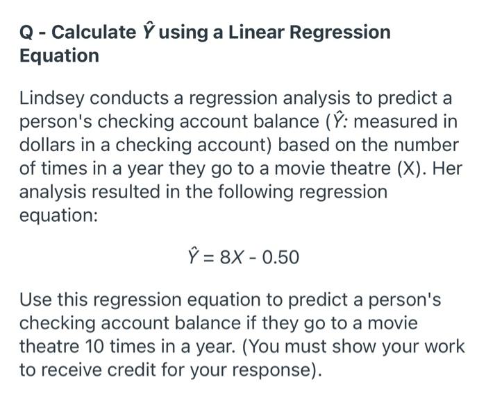 Solved Q Calculate U Using A Linear Regression Equation Chegg Com