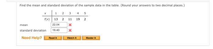 Solved Find the mean and standard deviation of the sample | Chegg.com