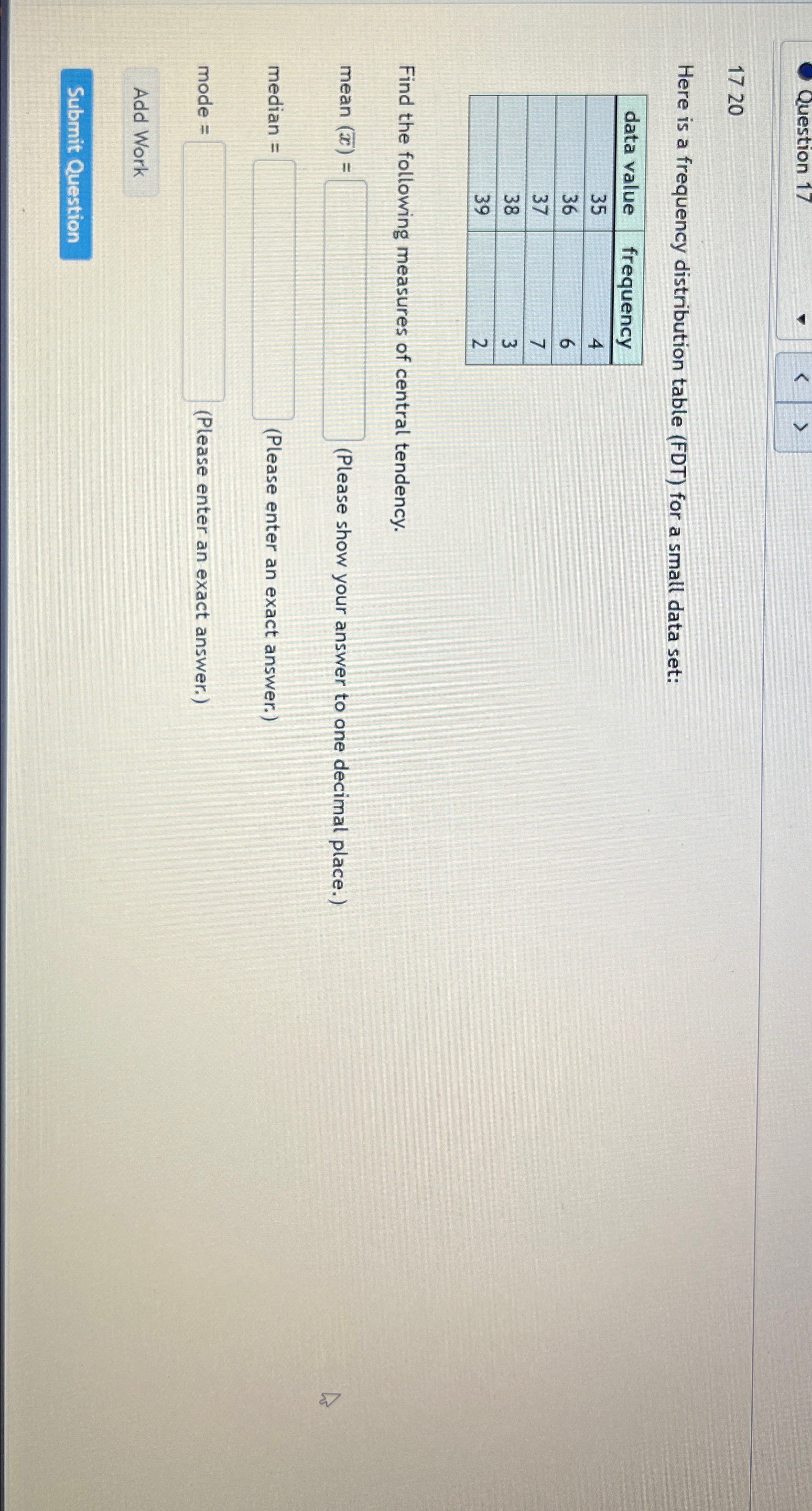 Solved Question 171720Here is a frequency distribution table | Chegg.com