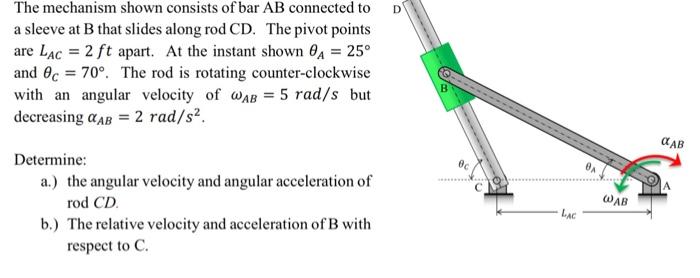 Solved The mechanism shown consists of bar AB connected to a | Chegg.com