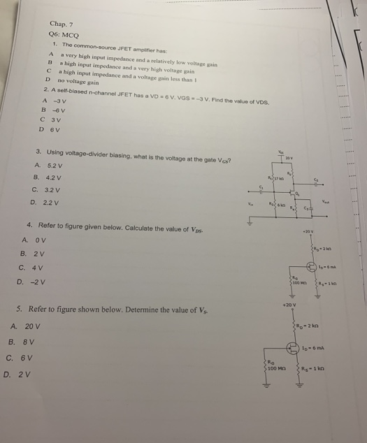 Solved Chap 7 Q6 Mcq 1 The Common Source Jfet Amplifier 1865