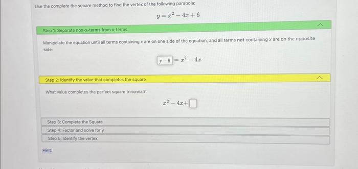 Solved Use the complete the square method to find the vertex | Chegg.com