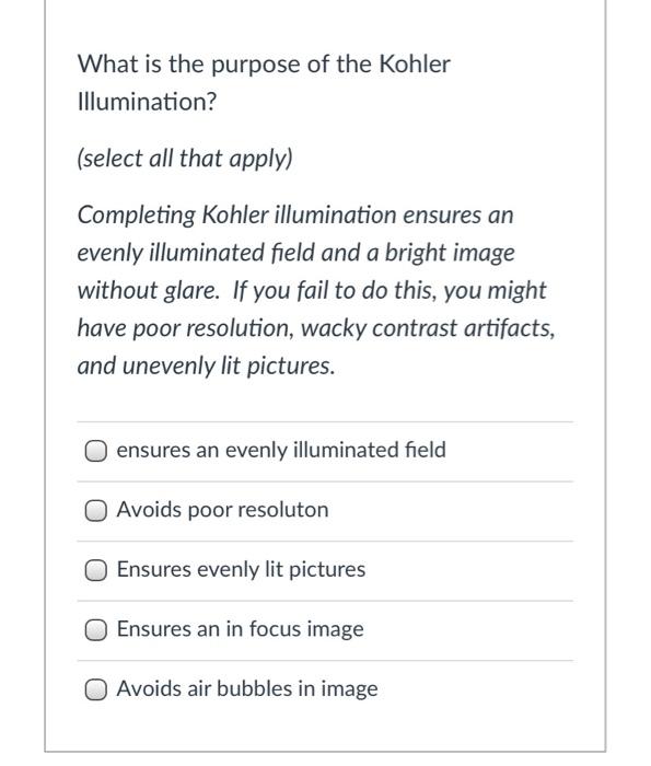 Solved What is the purpose of the Kohler Illumination?