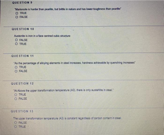 Solved QUESTION 9 "Martensite is harder than pearlite, but