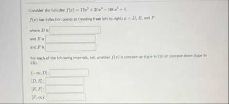 Solved Consider the function f(x)=12x5 30x4-160x3 7.f(x) | Chegg.com