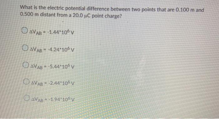 Solved What is the electric potential difference between two | Chegg.com